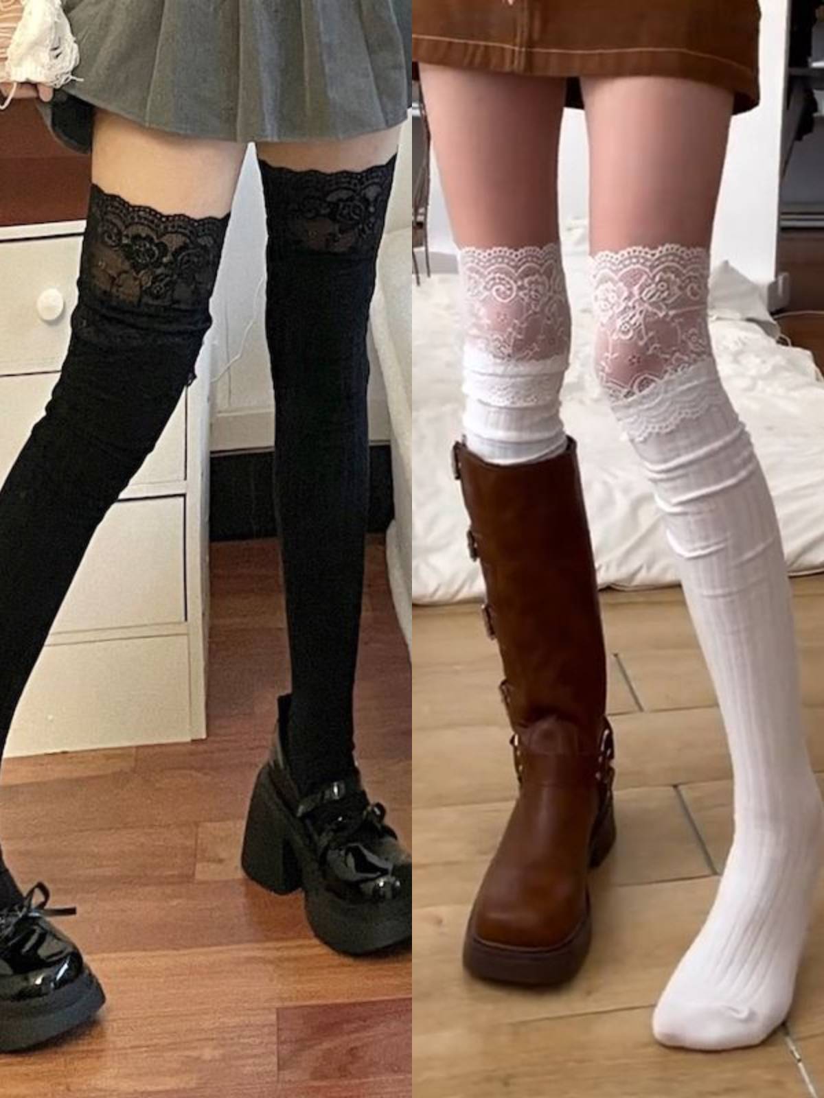 Women's Lace Over-the-Knee Thigh High Socks - Thickened Cotton Stockings with Boots for Fall and Winter