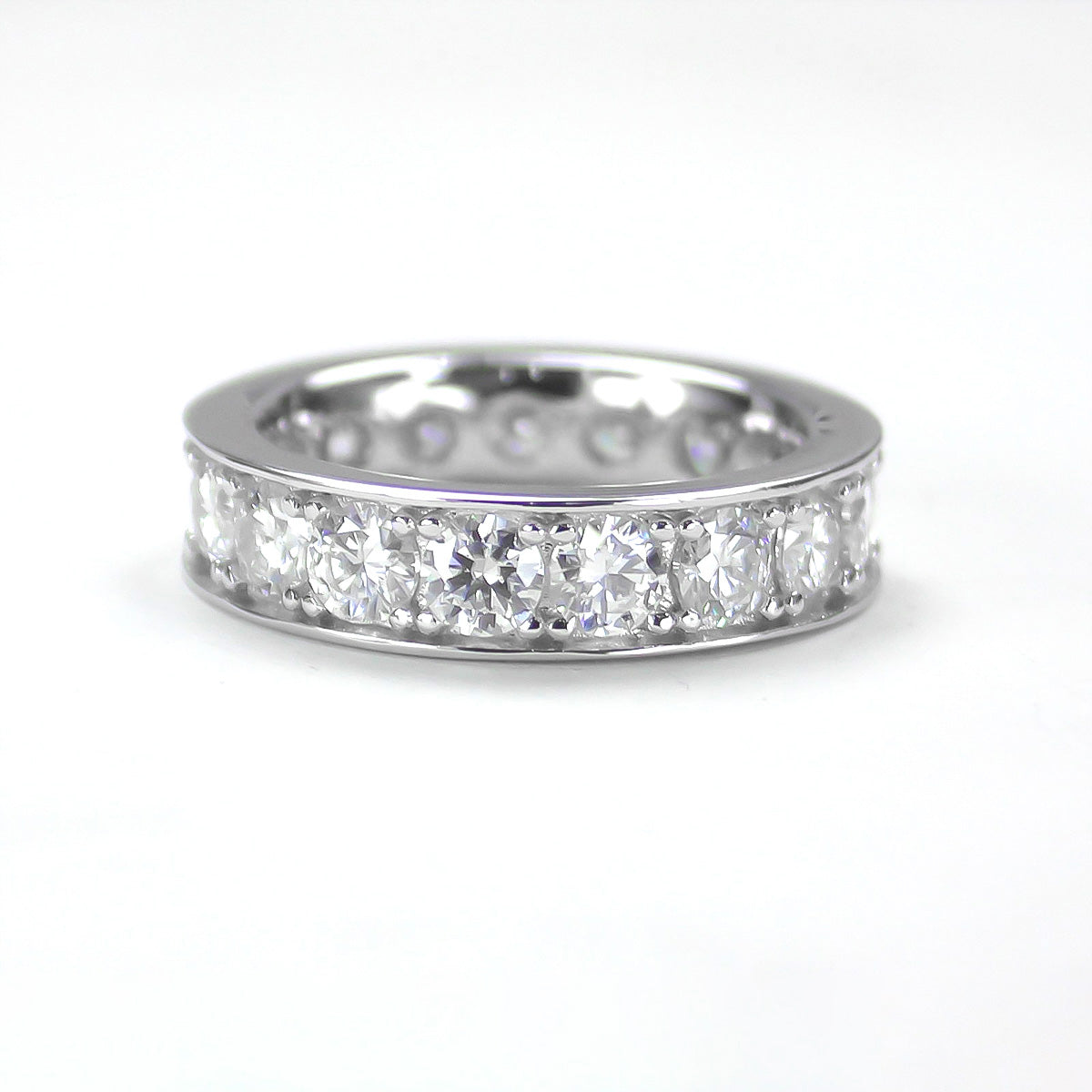 Front view of Celeste eternity moissanite band ring in 18K gold plated sterling silver