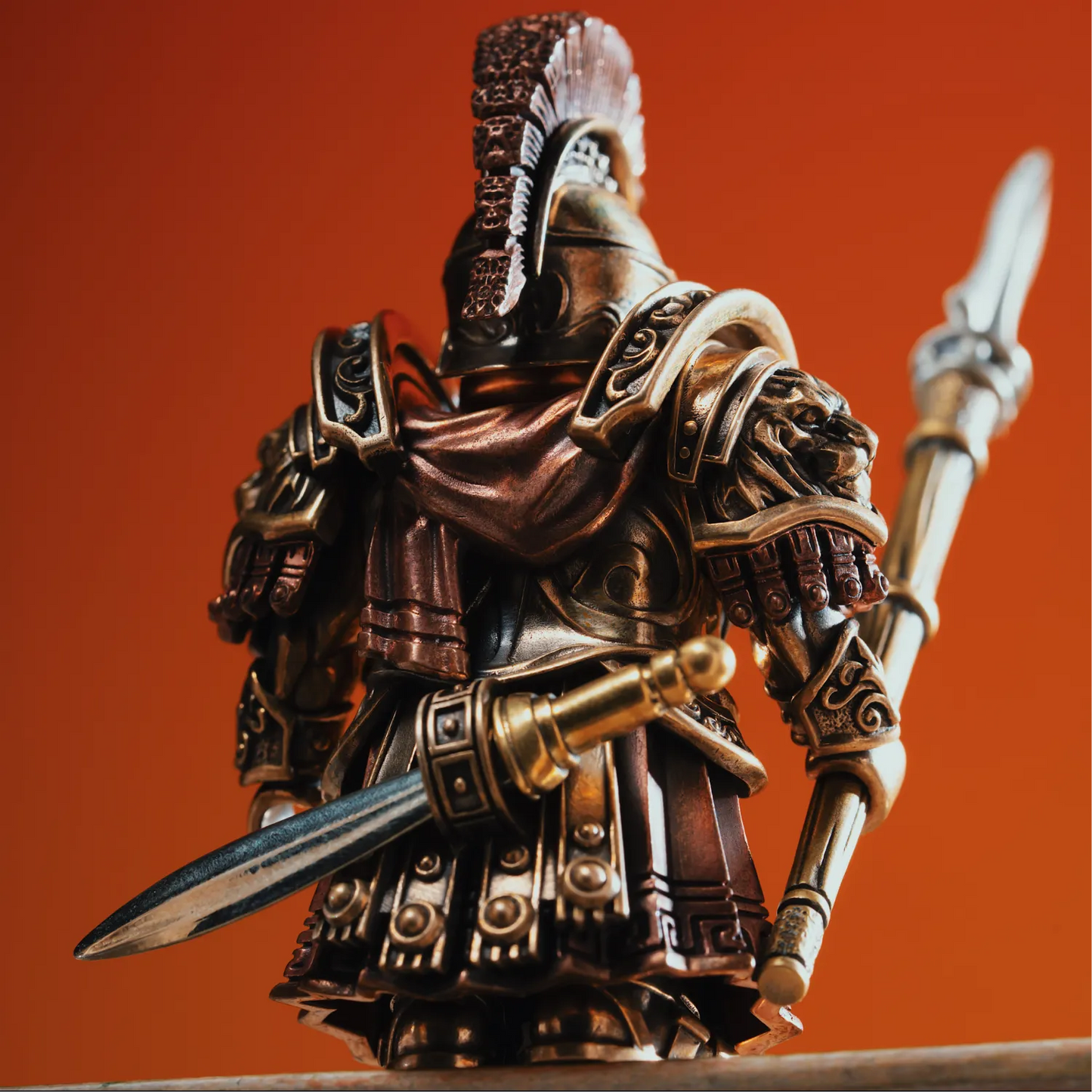 Spartan Warrior Bronze Copper Figurine – Magnetic Desk Decor Detachable Metal Collectible