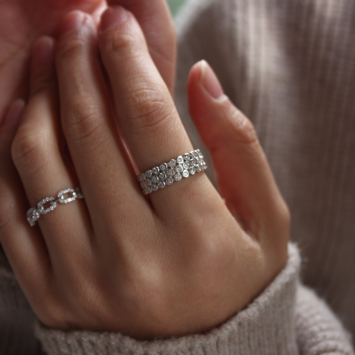 Statement styling of dome moissanite ring on hand