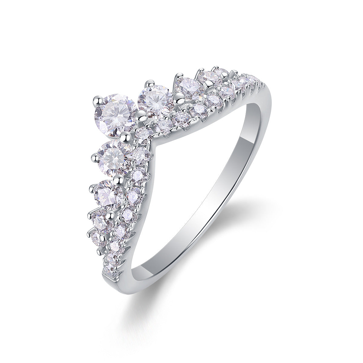 Side view of double row moissanite pavé curved band in sterling silver