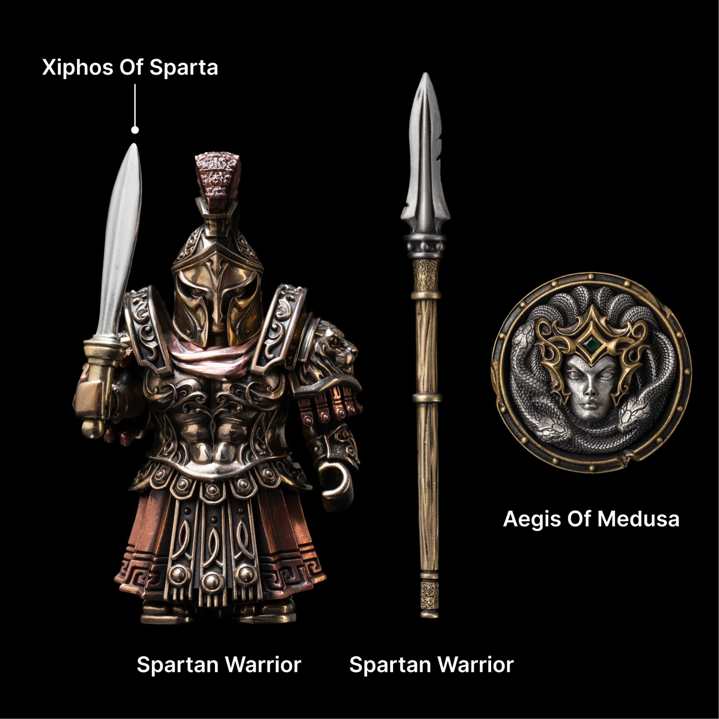 Spartan Warrior Bronze Copper Figurine – Magnetic Desk Decor Detachable Metal Collectible