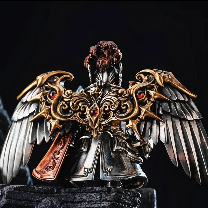 Crimson Templar Collectible Figure Detachable Bronze Copper Knight Statue with Sword Shield Cape Wings Medieval Fantasy