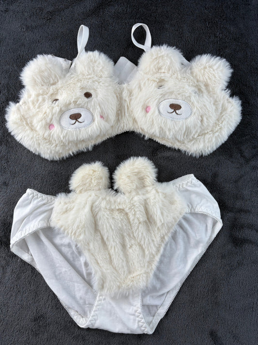 Cute White Bear Plushy Set 2-Pieces Lingerie Set