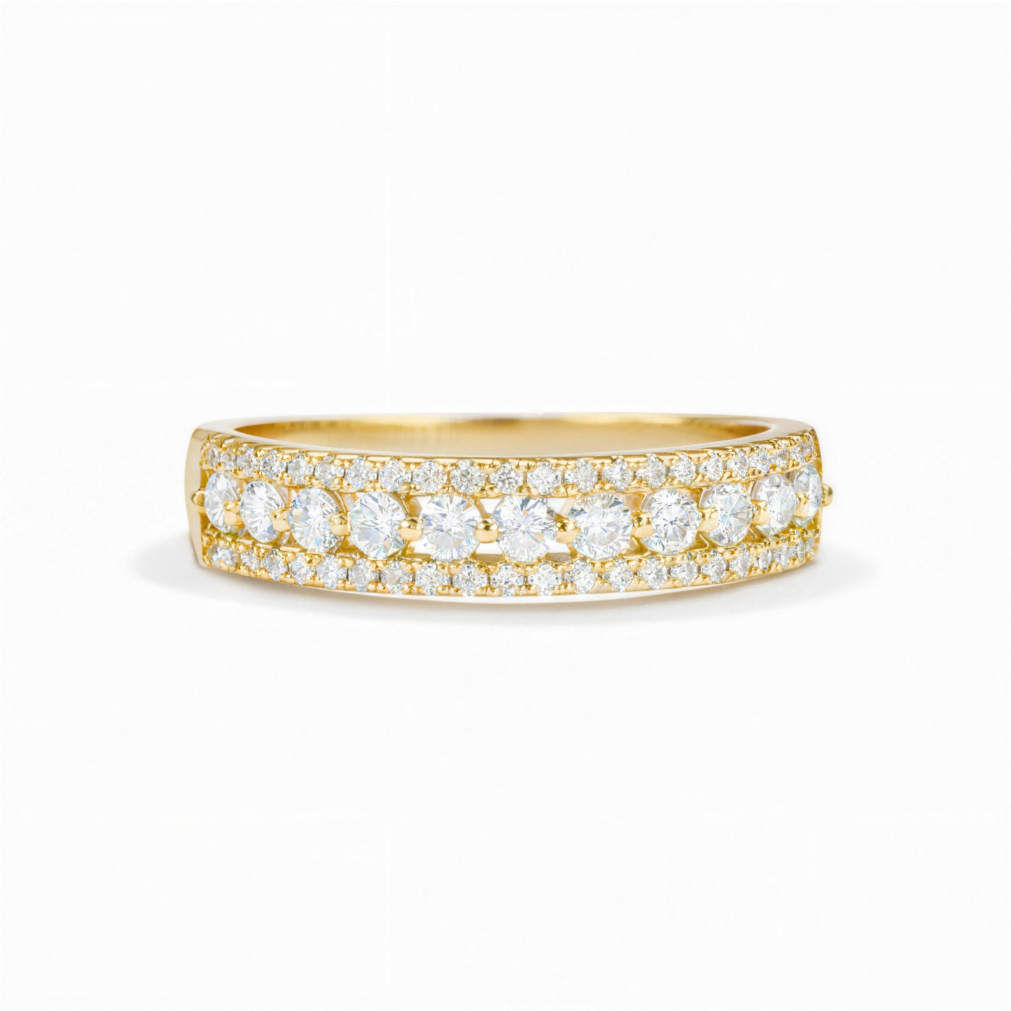 Triple Pavé Moissanite Statement Band — Wide Stacking Ring