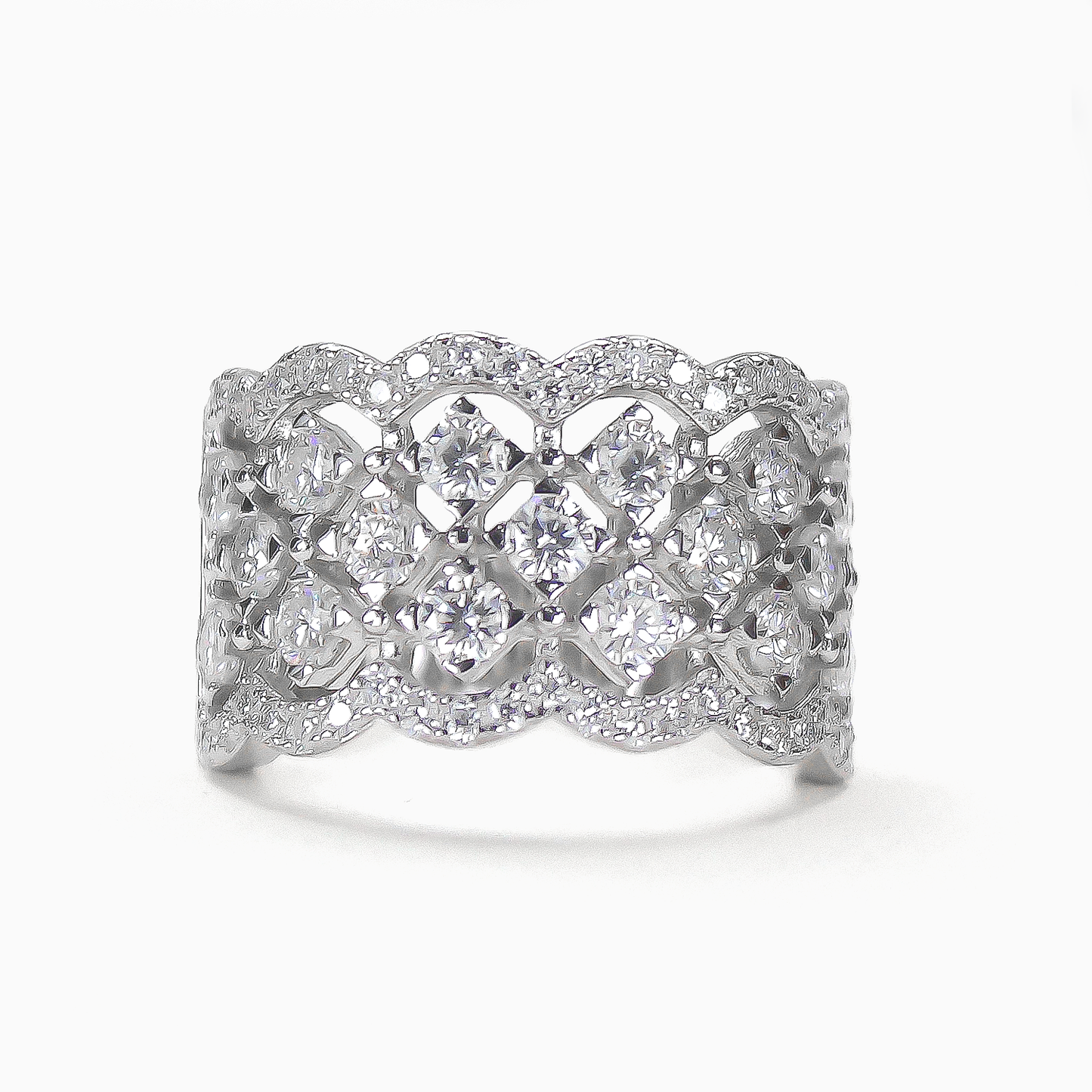 Front product photo of Lattice pavé moissanite statement band in 18K gold plated sterling silver