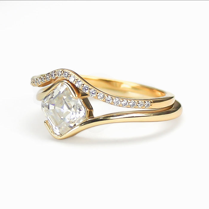 Liora duo moissanite ring set gold plated angled view