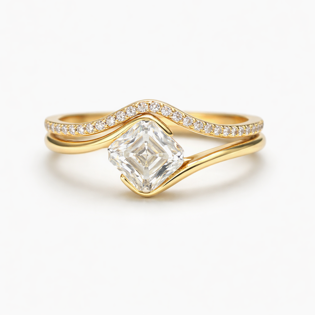 Liora duo moissanite ring set gold plated front view