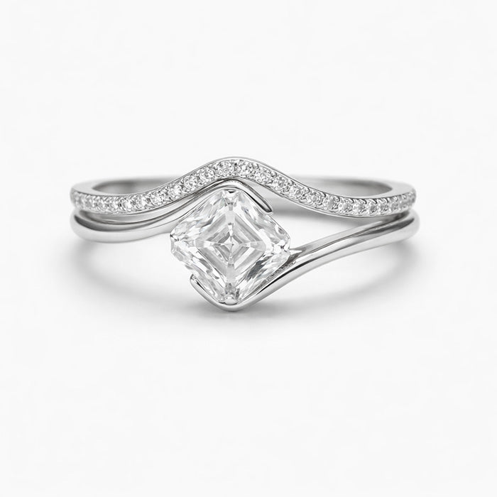 Liora duo moissanite ring set white gold tone front view