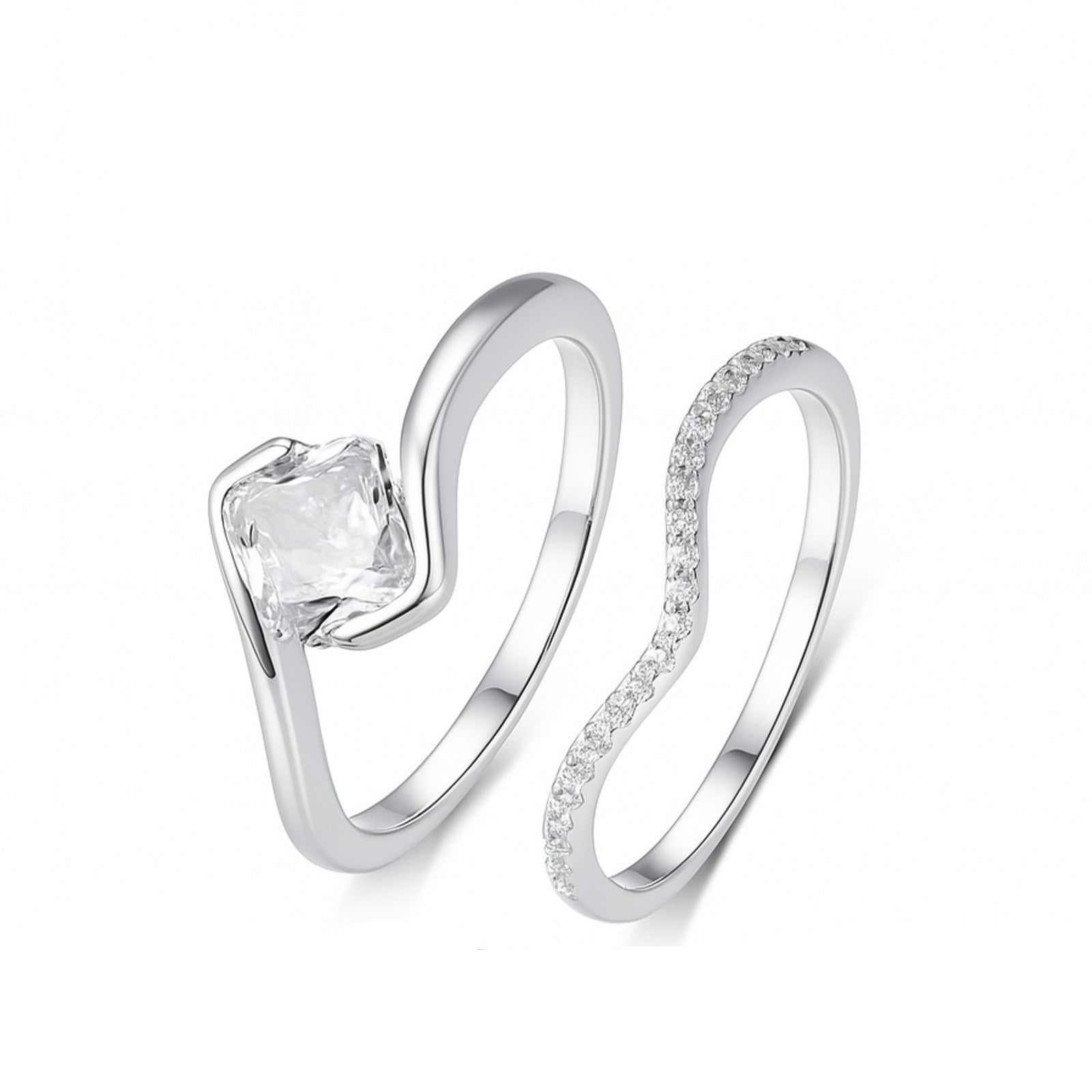 Liora duo moissanite ring set white gold tone separated bands