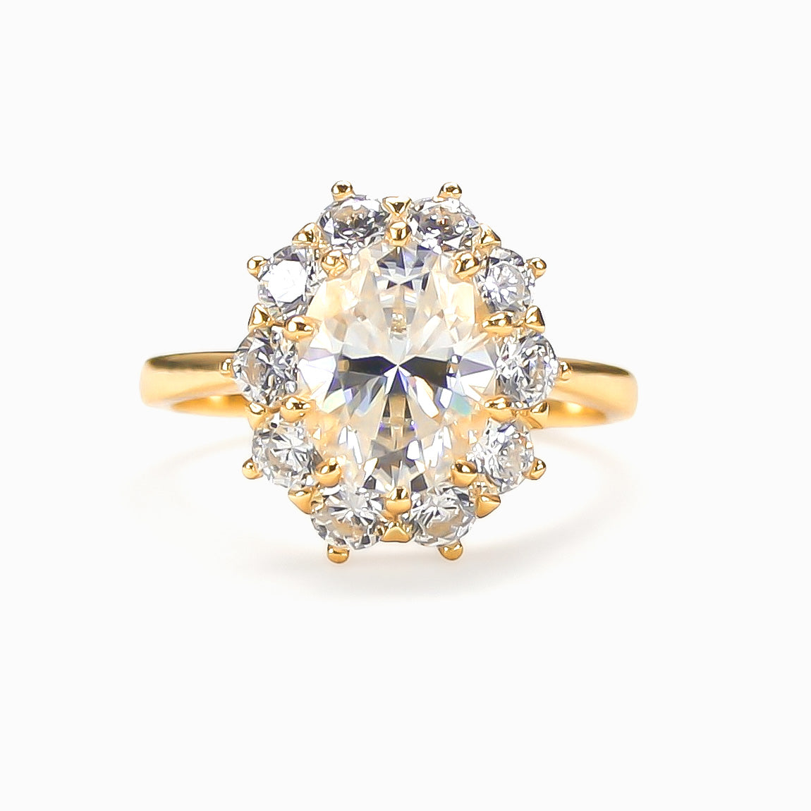 Oval halo moissanite ring in 18K gold plated sterling silver