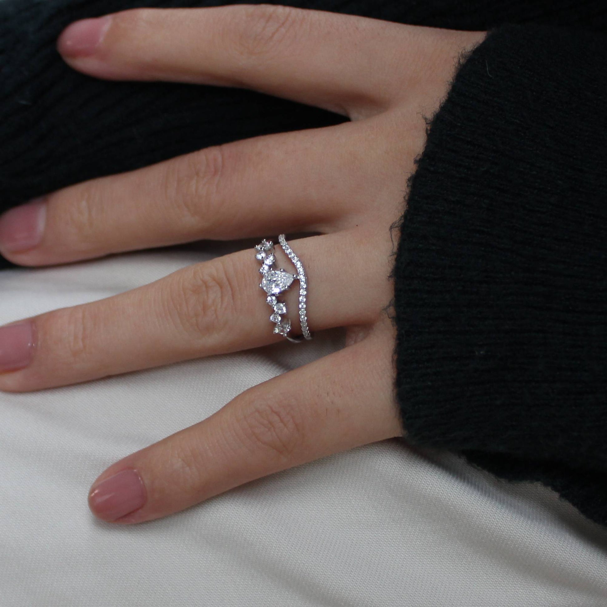 Petite Duo stacking rings layered look on finger