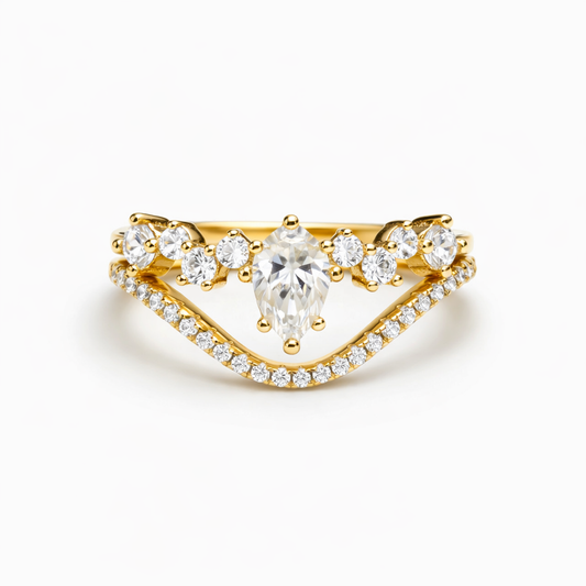 Petite Duo Moissanite Ring Set curved pavé stacking rings in 18K gold plated sterling silver on white background