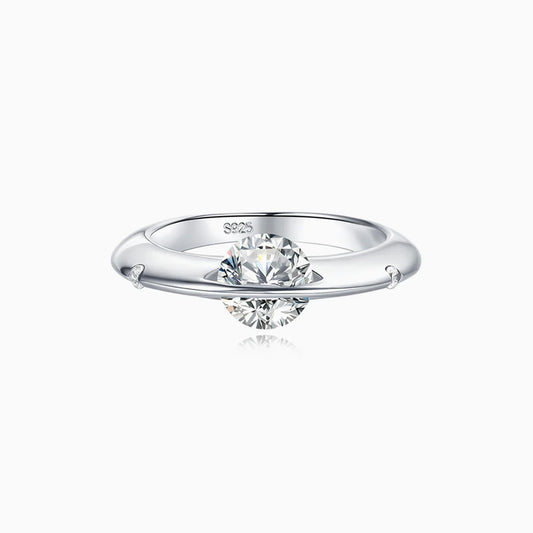 Stellar rotatable moissanite ring in 18K gold plated sterling silver, front view on white background